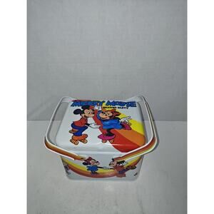 Walt Disney Vintage Mickey Mouse Skating Party Double Handle Rare Lunch Tin Box